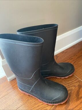 Black Rain Boots with Red-Tone Soles